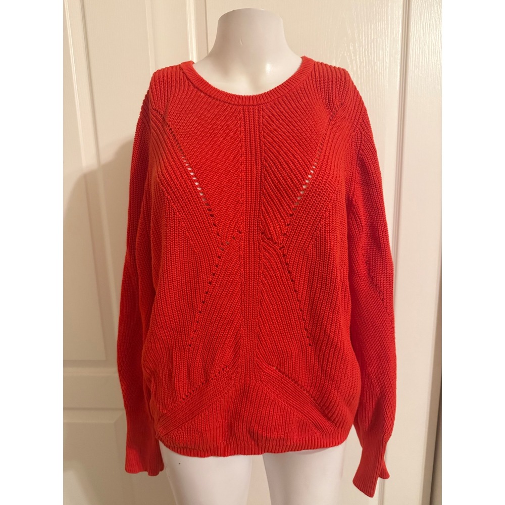 Vince Camuto Red Lace Up Back Knit Sweater Women's Medium Ribbed Pullover